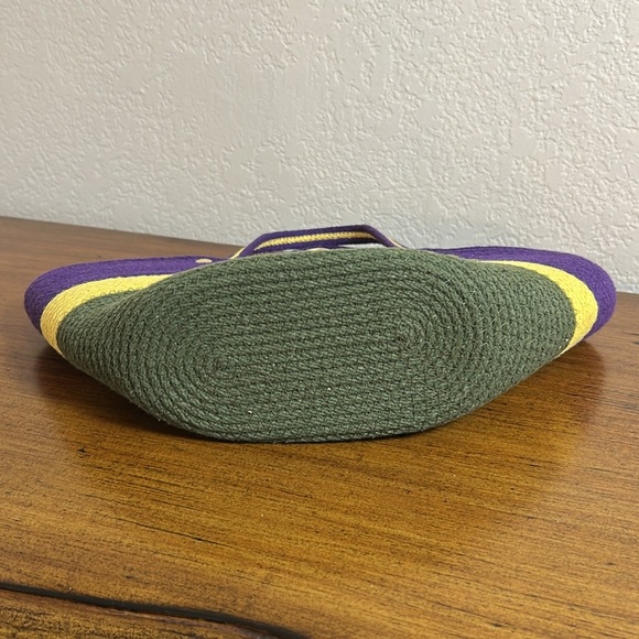 Unique Woven Rope Jute Bucket Floral Embroidered Purple and Green Handbag - Picture 5 of 16